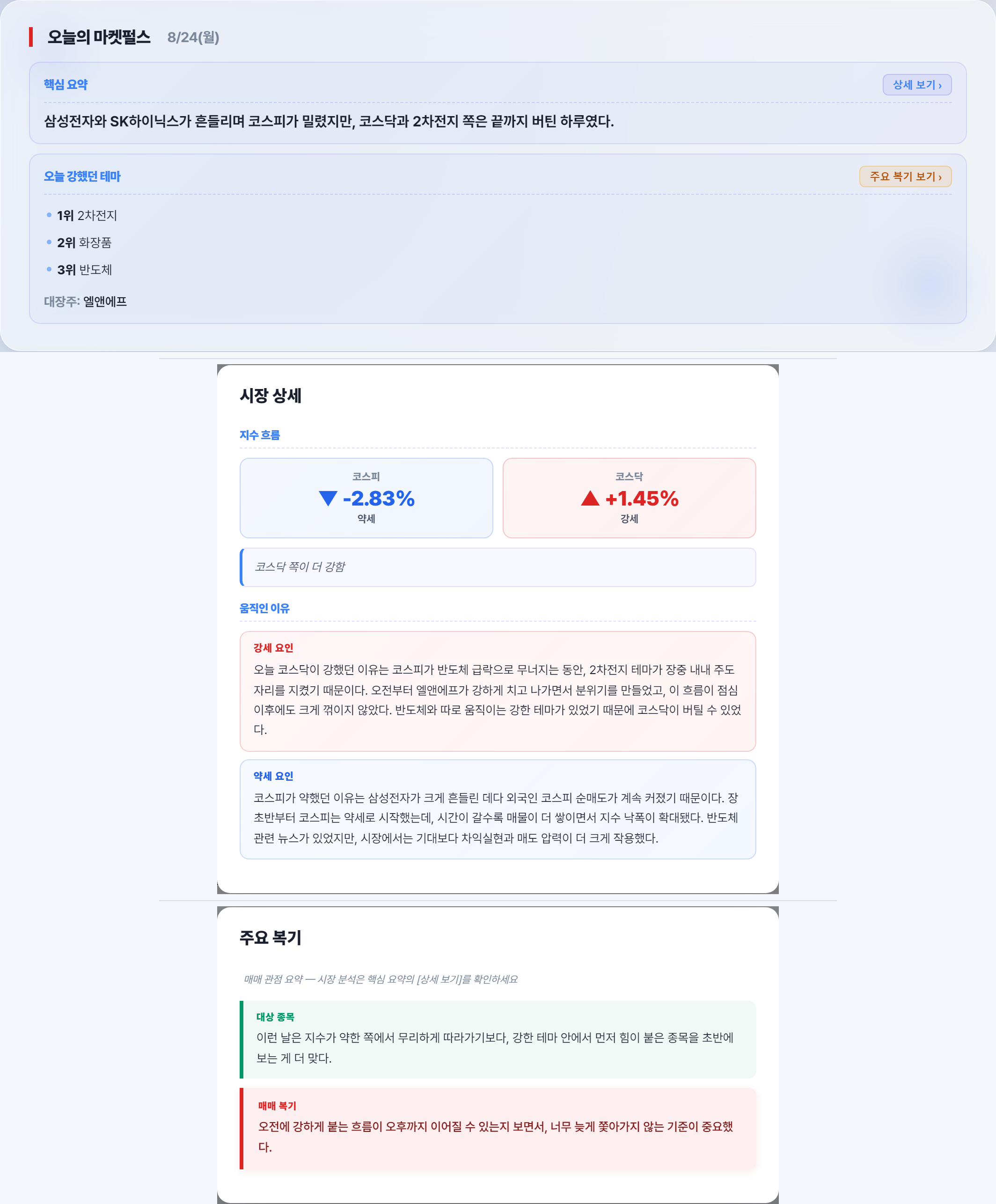 8월 24일 장후 리포트